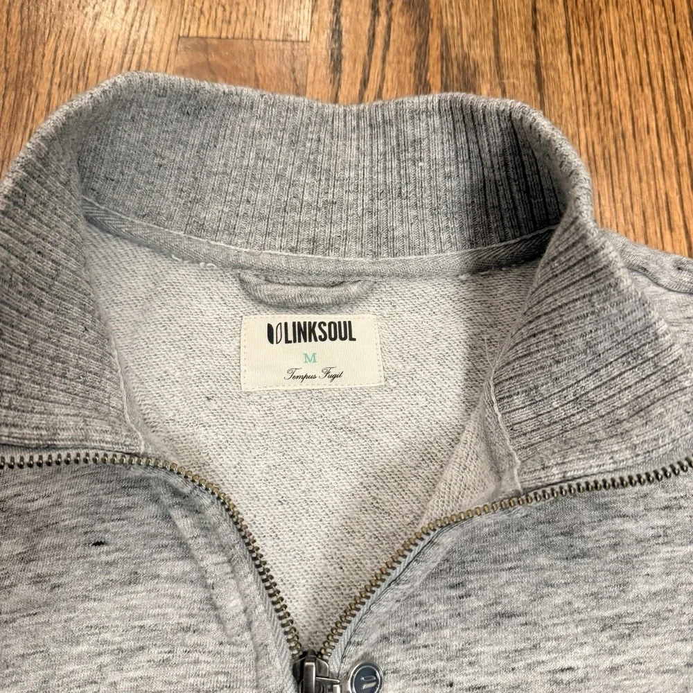 Linksoul Men's Medium Full Zip Knit‎ Sweater Jacket Heather Gray Golf Casual